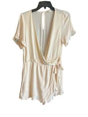 Hem & Thread Ivory Surplice V-Neck Ruffle Sleeve Romper